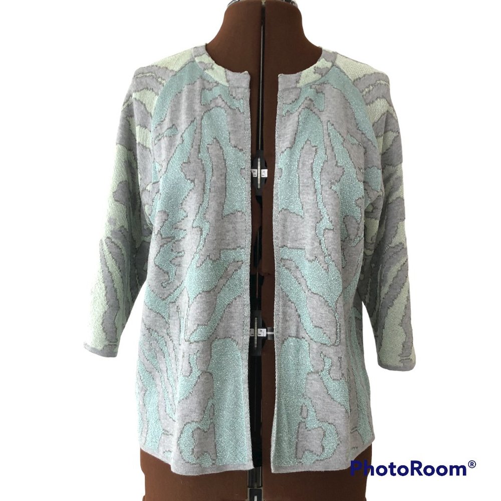 Oui Knitted Open Front Cardigan with Coral Design